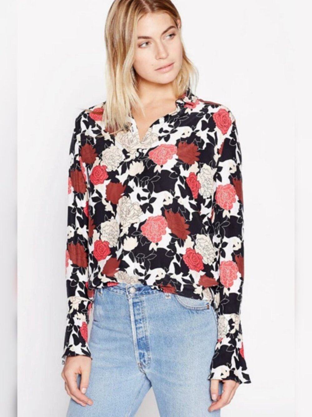 Equipment Daphne Floral Silk Blouse Bright White Multi Button Down Sz S NWT
